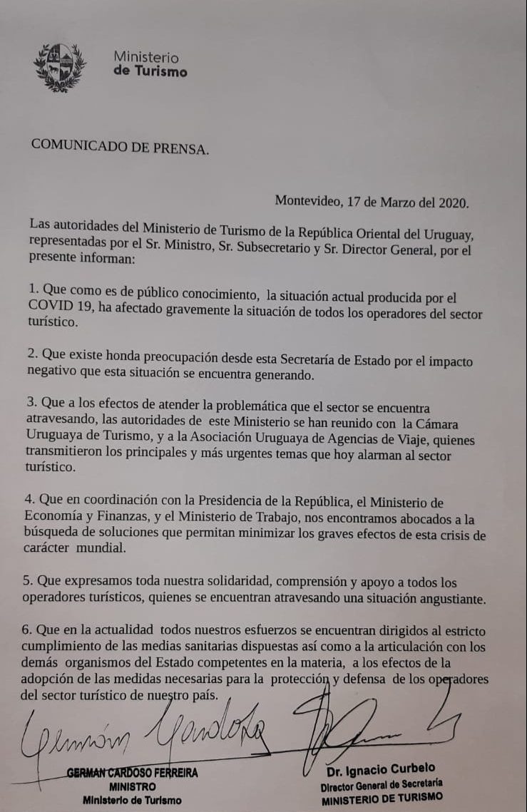 Comunicado  Ministerio de Turismo