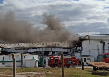Voraz incendio consumió gran parte del frigorífico La Celita en ruta 5 a la altura de Mendoza Grande