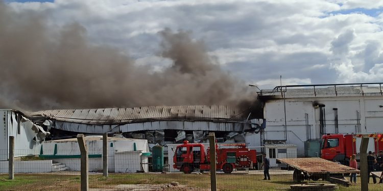 Voraz incendio consumió gran parte del frigorífico La Celita en ruta 5 a la altura de Mendoza Grande