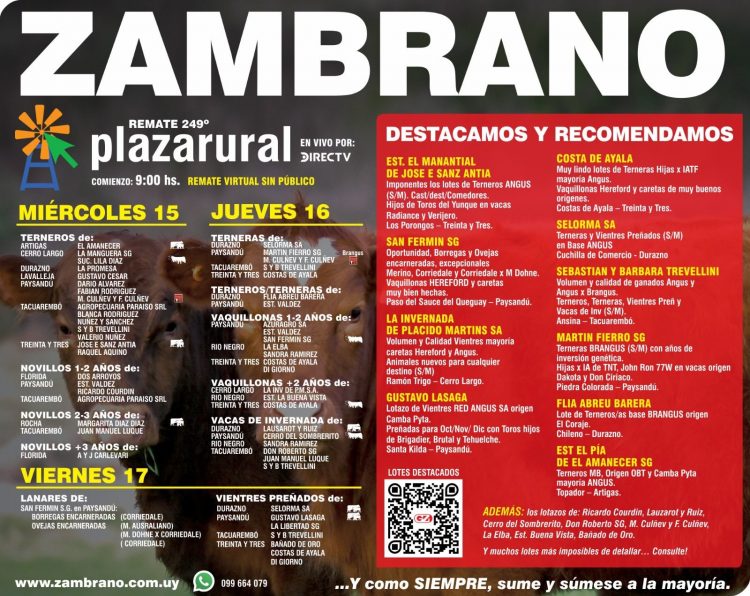 Importante oferta de Zambrano & Cía. para el remate de Plaza Rural
