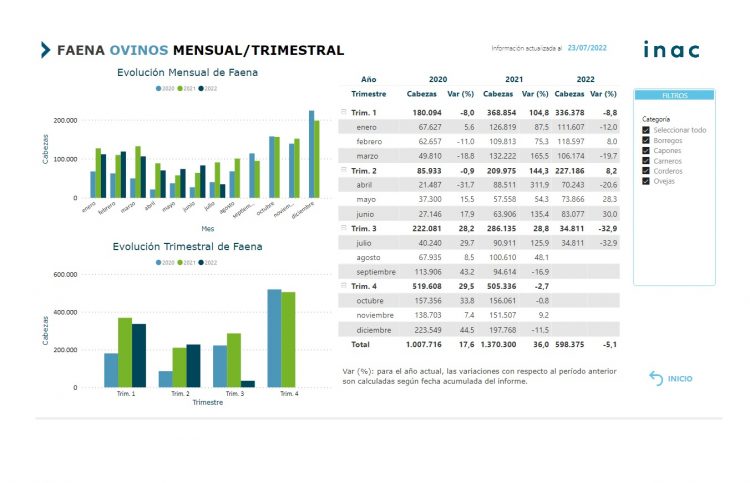 El año ganadero cerró con más de 1,3 millones de ovinos faenados