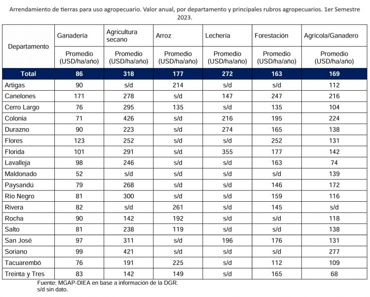 En el primer semestre de 2023 los arrendamientos de tierra agropecuaria cayeron 7%