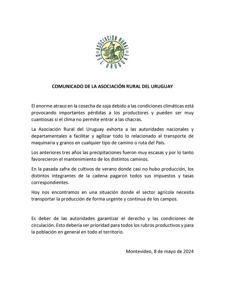 ARU reclama que se garantice la circulación por todas las rutas y caminos del país